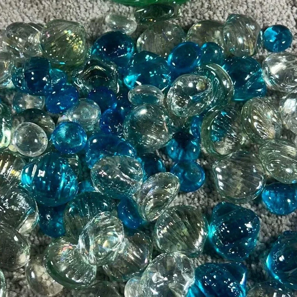 Decorative Glass Gems Blue Clear Green Sand Dollar Coastal Decor Craft Lot
